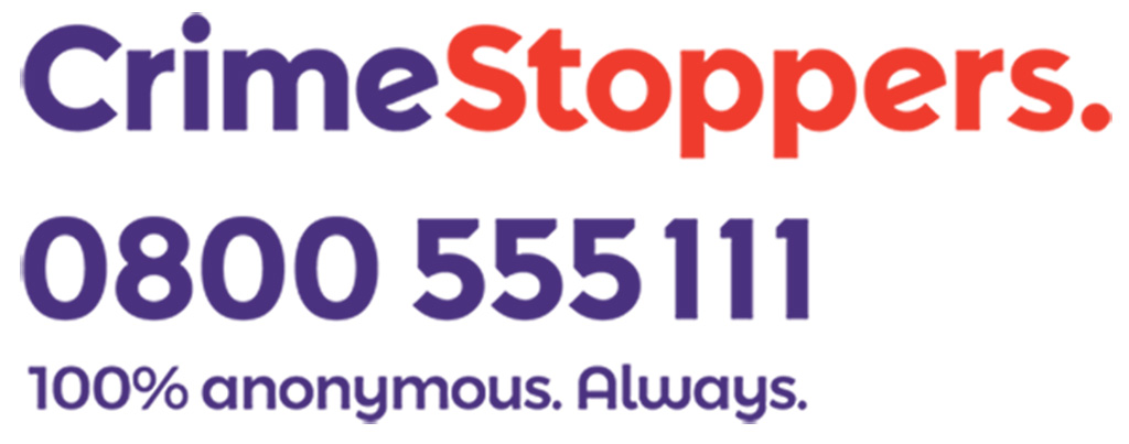 Crimestoppers. 0800 555 111. 100% Anonymous. Always
