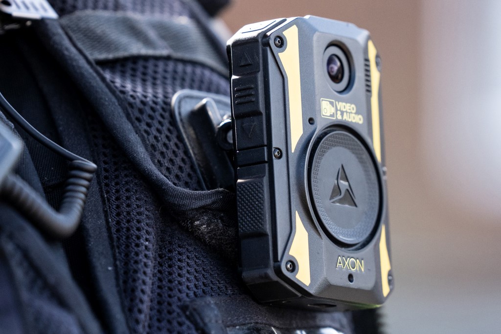 A police radio mounted on a police officer