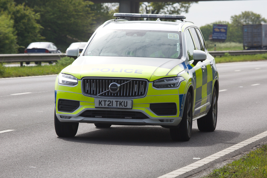 Police car on dual carriageway