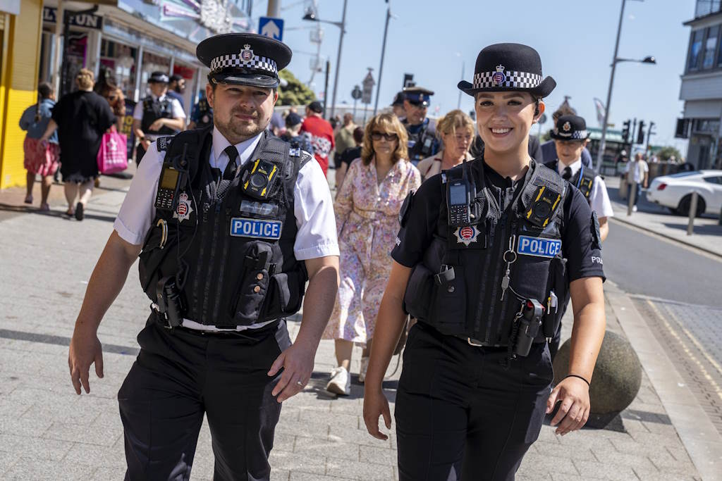 Two uniformed officers patrolling Clacton