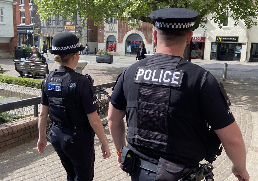 Two Brentwood NPT officers on patrol in the town centre.