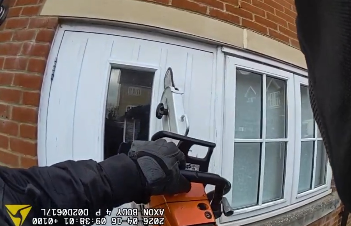 An image of the warrant being executed in Colchester