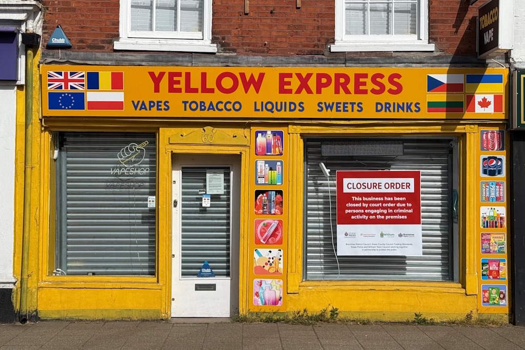 Witham: Closure order for shop which sold illegal tobacco and vapes to  children | Essex Police
