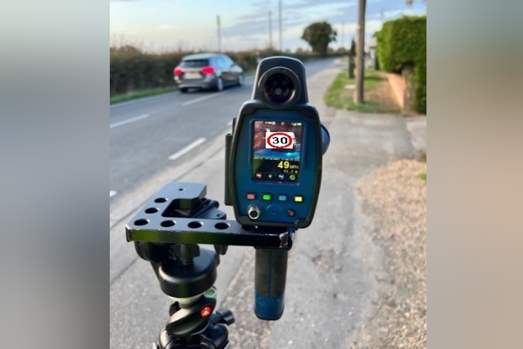 A police speed check device registers 49mph in a 30mph zone