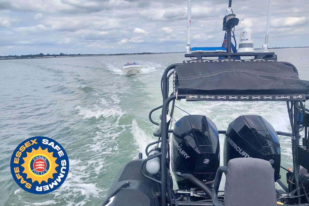 The Essex Police rigid-hulled inflatable boat, or rib, Sentinel tows a boat