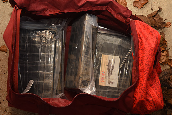 A red bag filled with blocks of cocaine