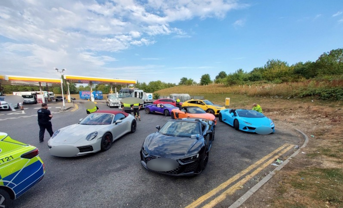Supercars seized at service station