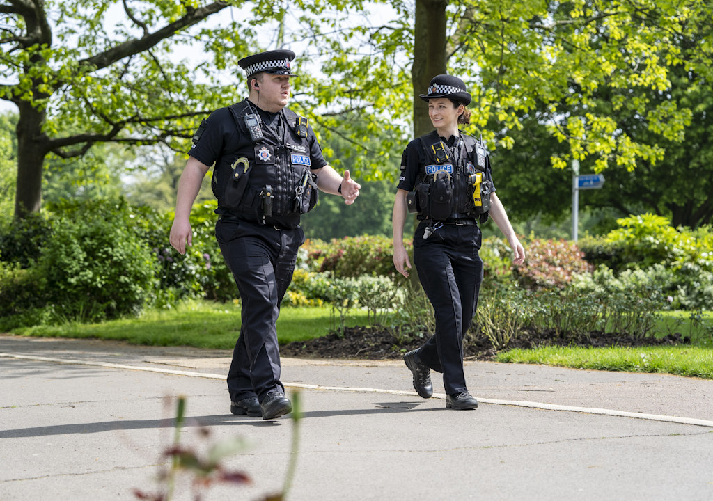 Two officers on patrol in Central Park, Chelmsford.