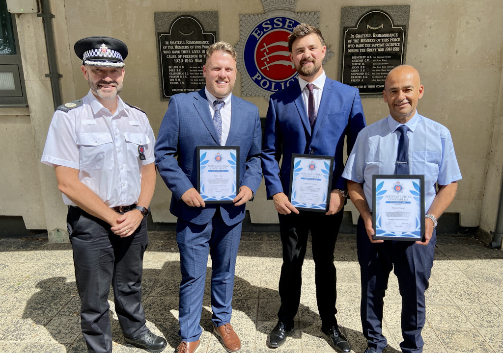 ACC Glen Pavelin, Nick Singer, Johnjo Remblance, Wassin El Kamel outside Southend Police Station.