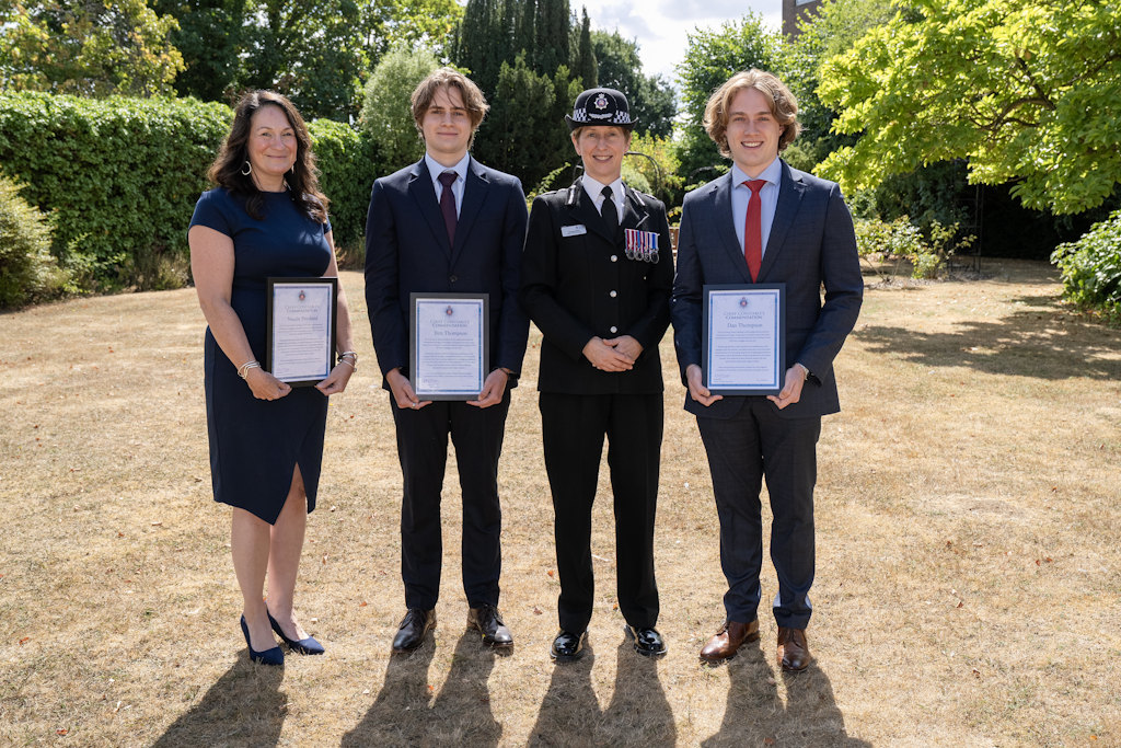 (l-r) Nicole Presland, Ben Thompson, Chief Constable Rachel Nolan and Dan Thompson.