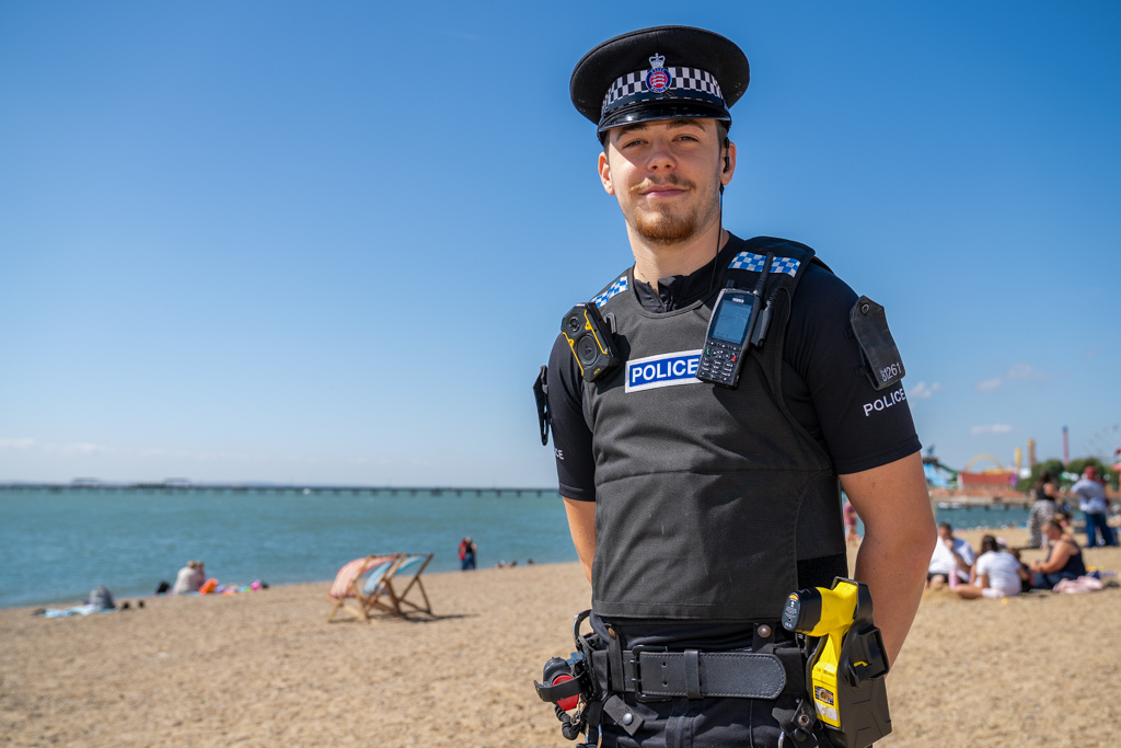 PC Tom Windeatt on Jubilee Beach, Southend